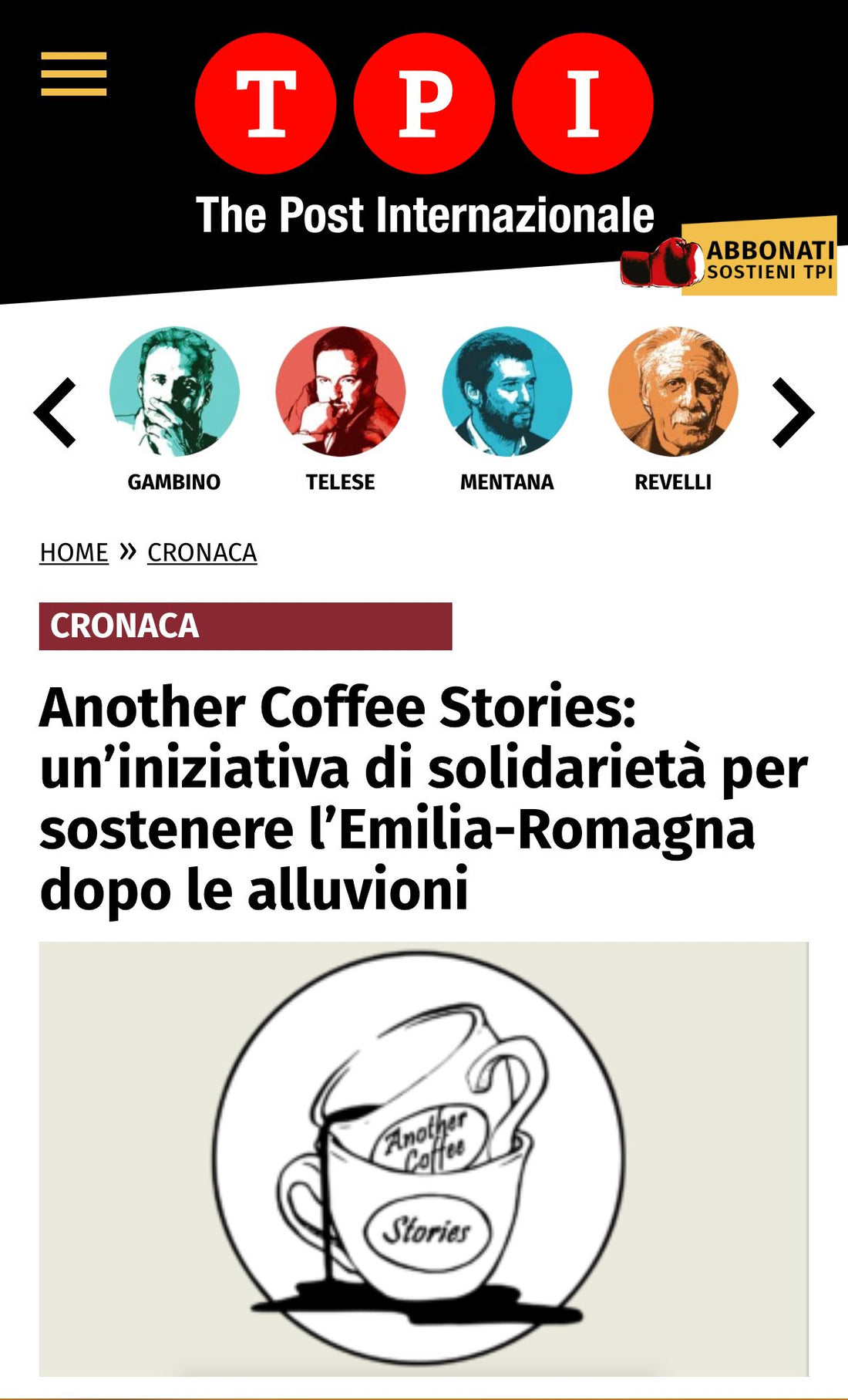 Another Coffee Stories: un’iniziativa di solidarietà per sostenere l’Emilia-Romagna dopo le alluvioni